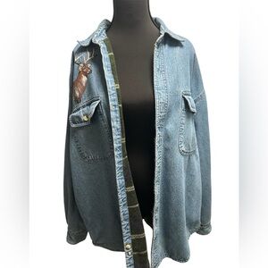 Vintage fleece lined denim Jean jacket size large with buck graphic